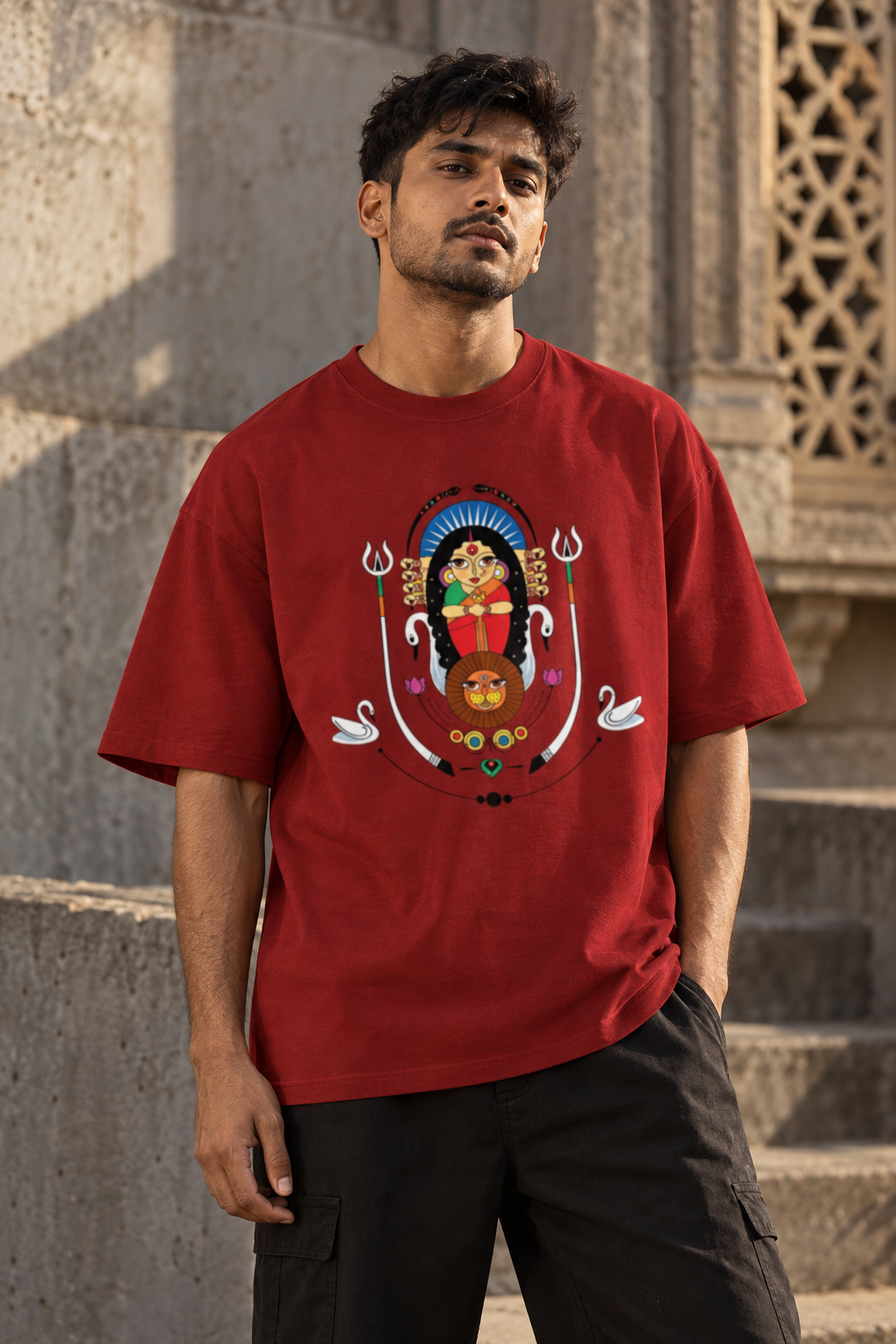 Shakti Heritage Indian folk art oversized graphic t-shirt front