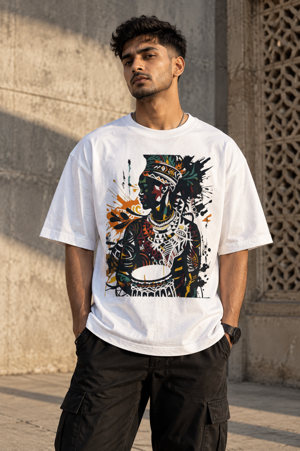 Tribal Heritage Oversized Graphic T-Shirt