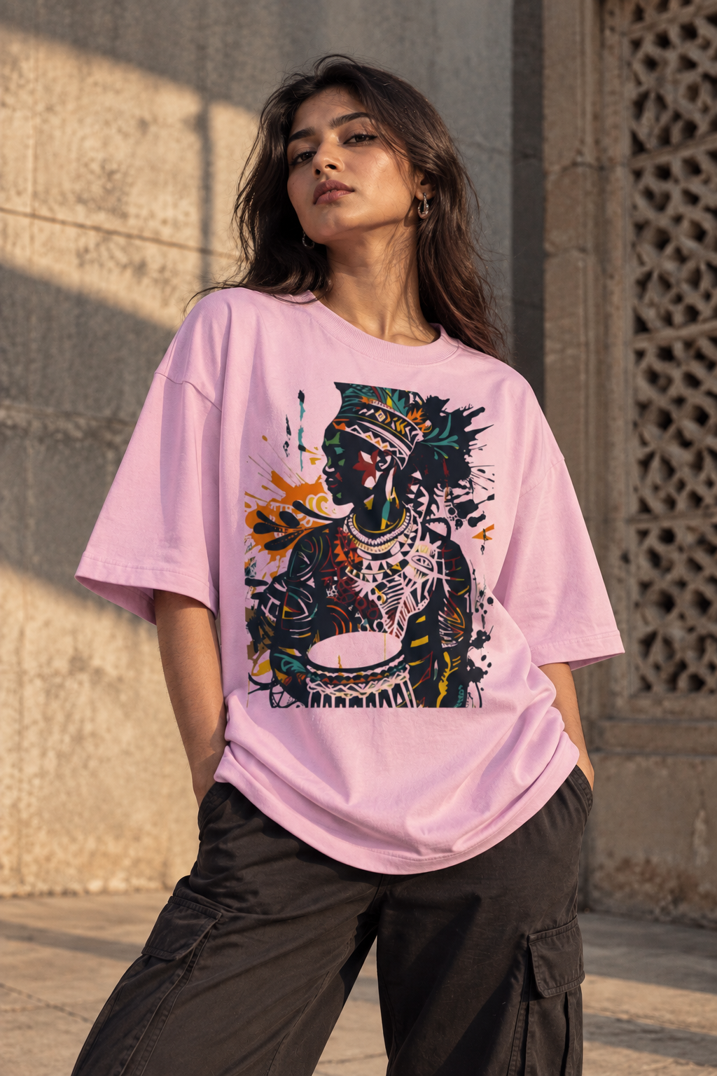 Tribal Heritage Oversized Graphic T-Shirt