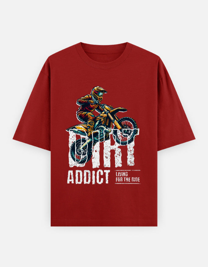 RAJIRU Dirt Addict Motocross Rider oversized graphic T-shirt front view