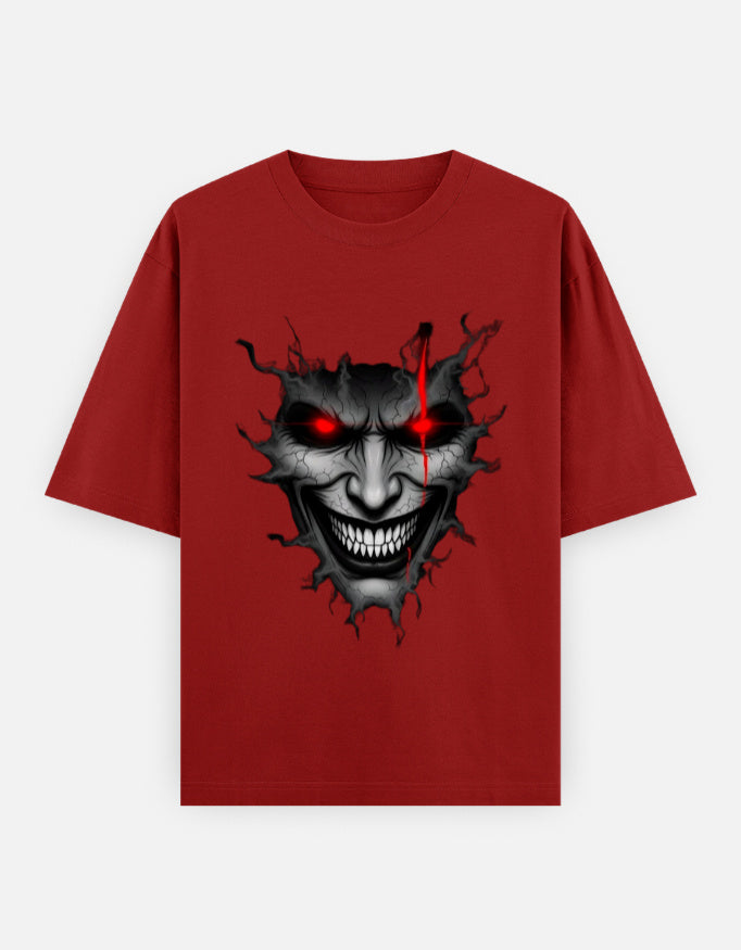 RAJIRU DARK GRIN red oversized graphic T-shirt front view