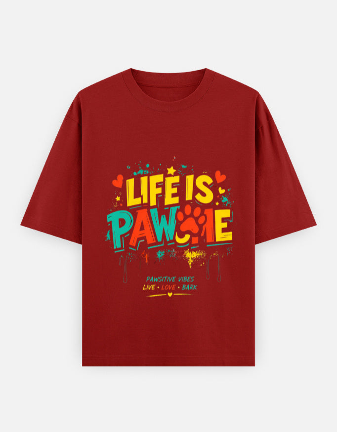 RAJIRU Life Is Pawsome oversized T-shirt alternate front view