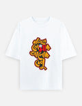 RAJIRU Bold Indian Script oversized graphic T-shirt detail view