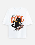 RAJIRU Cool Cat Skateboard oversized T-shirt front view