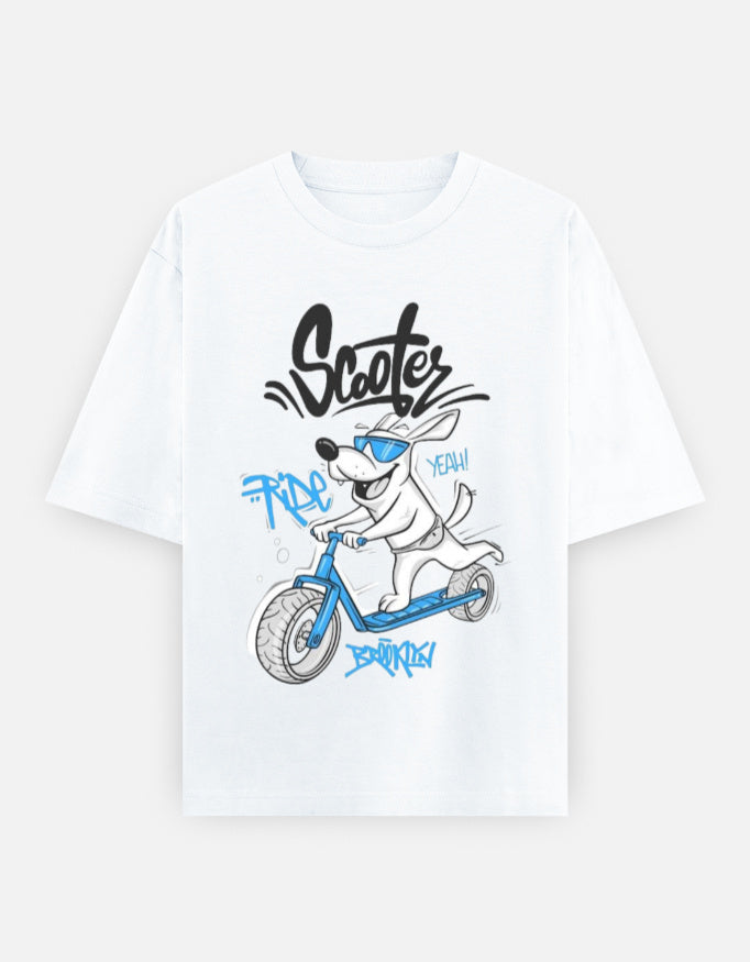 RAJIRU Scooter Dog oversized T-shirt front view