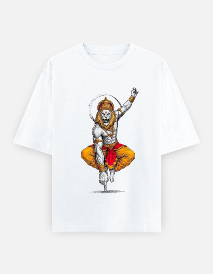 RAJIRU Veer Hanuman Divine Strength oversized T-shirt detail view