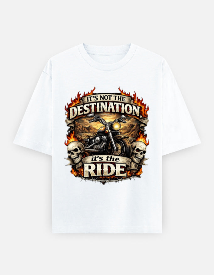 RAJIRU Vintage Motorcycle Born to Ride oversized T-shirt front view