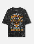 RAJIRU Moto Holic vintage biker acid wash oversized T-shirt front view