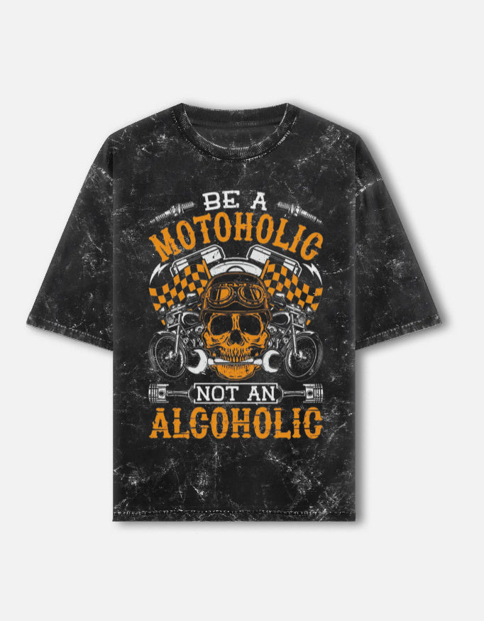 RAJIRU Moto Holic vintage biker acid wash oversized T-shirt front view