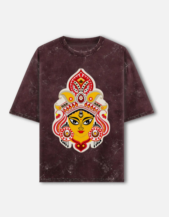 RAJIRU Divine Shakti oversized acid-wash T-shirt front view