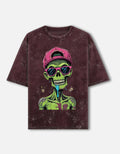 RAJIRU Zombie Skull Neon Undead acid-wash oversized T-shirt product view