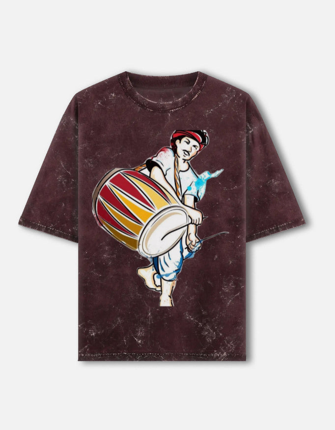 RAJIRU Drummer Heritage oversized acid-wash T-shirt front view