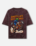 RAJIRU Dirty Life Ride the Wild motocross oversized graphic T-shirt front view