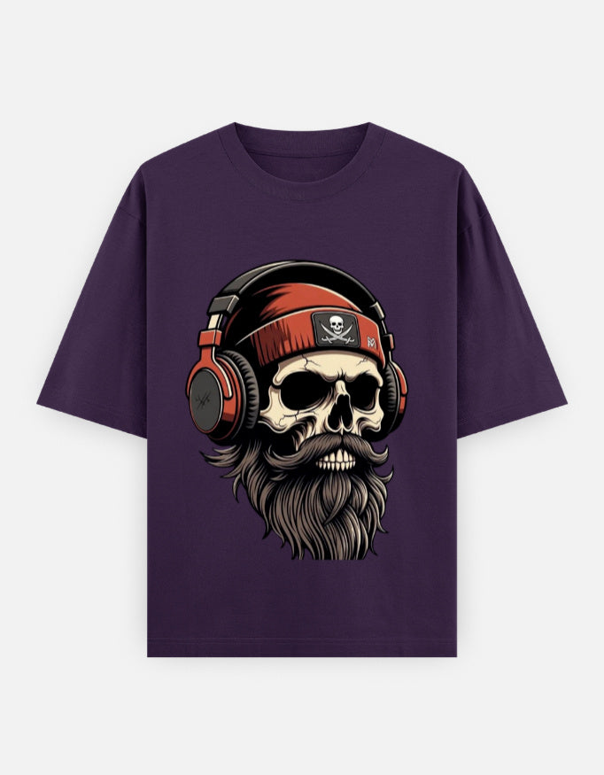 RAJIRU Skull DJ red oversized graphic T-shirt back detail