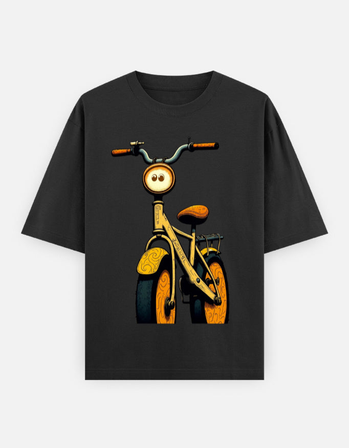 RAJIRU Vintage Bicycle oversized graphic T-shirt front view