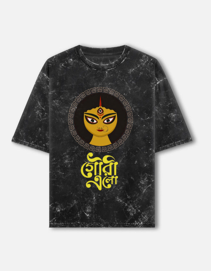 RAJIRU Divine Power acid wash oversized graphic T-shirt front view
