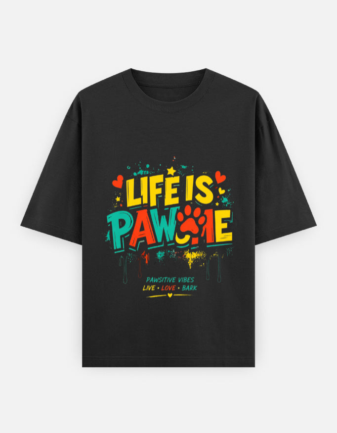RAJIRU Life Is Pawsome oversized T-shirt front view