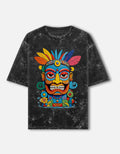 RAJIRU Tribal Spirit oversized acid-wash T-shirt front view