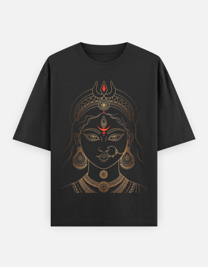RAJIRU Devi oversized black goddess T-shirt front view