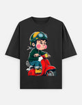 RAJIRU Retro Scooter Rider oversized T-shirt front view