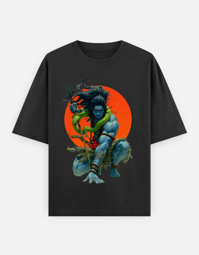 RAJIRU Mahadev Divine Warrior oversized T-shirt detail view