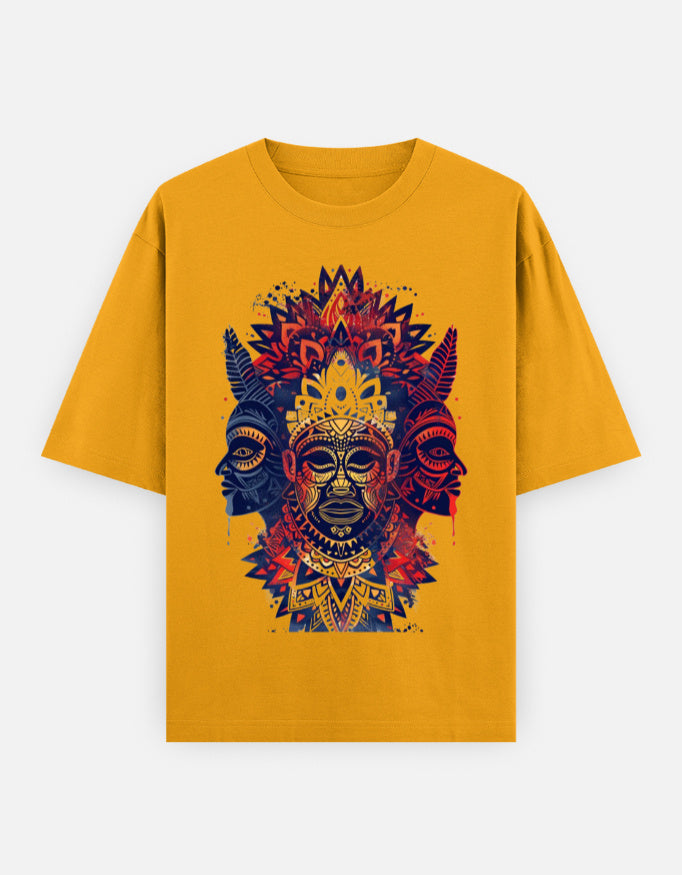 RAJIRU Divine Mask Shakti oversized graphic T-shirt front view