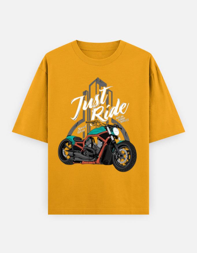 RAJIRU Just Ride Premium motorcycle oversized T-shirt detail view