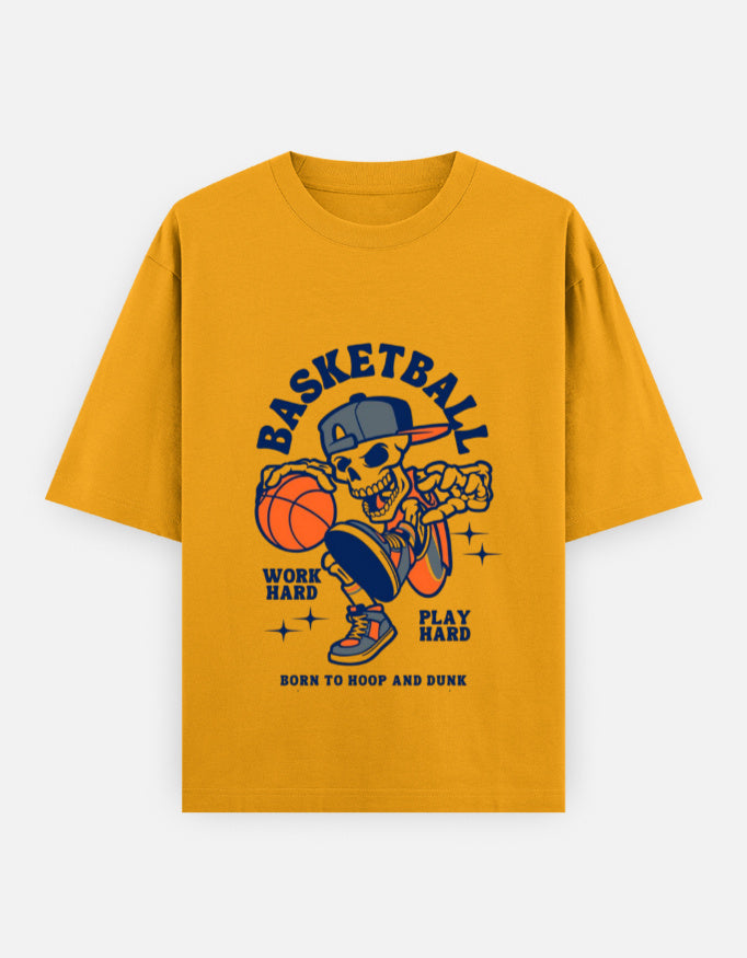 RAJIRU Hoop Reaper Basketball oversized T-shirt front detail