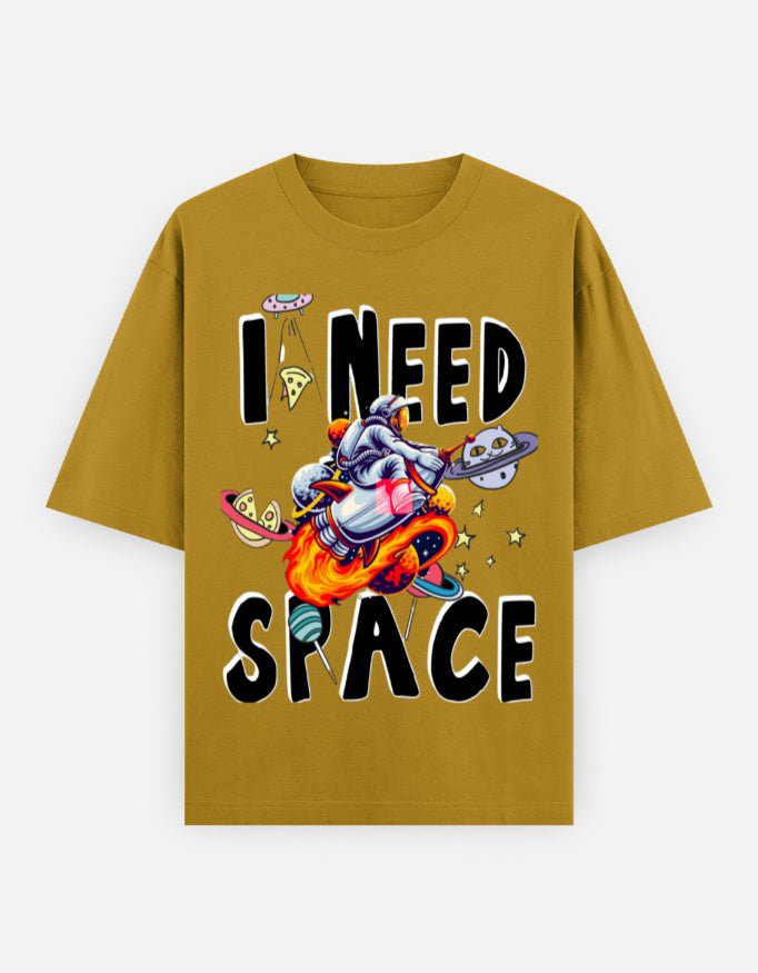 RAJIRU I Need Space mustard oversized graphic T-shirt front view
