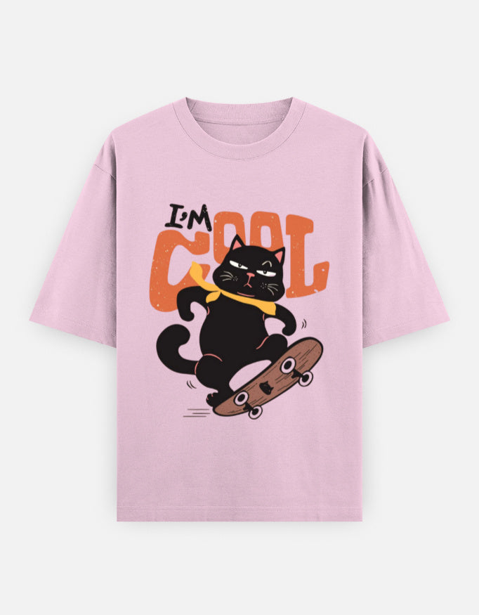 RAJIRU Cool Cat Skateboard oversized T-shirt front view