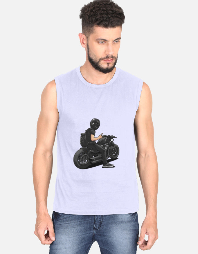 RAJIRU Ride Free motorcycle men's sleeveless T-shirt front view