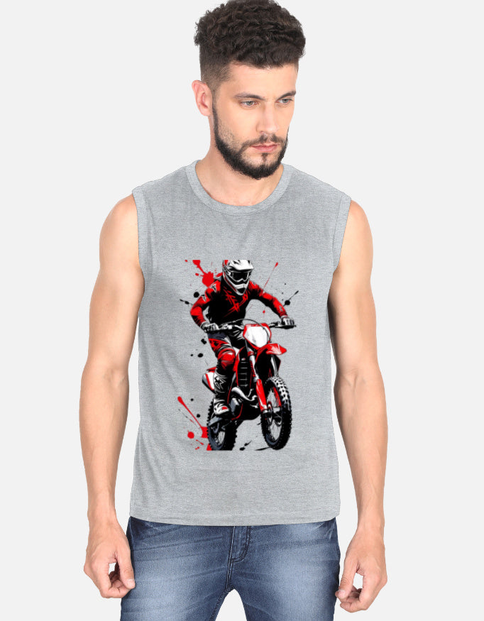 RAJIRU Redline Rider motocross sleeveless T-shirt front view