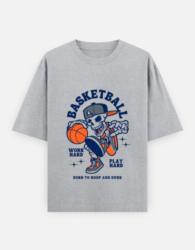 RAJIRU Hoop Reaper Basketball oversized T-shirt front detail