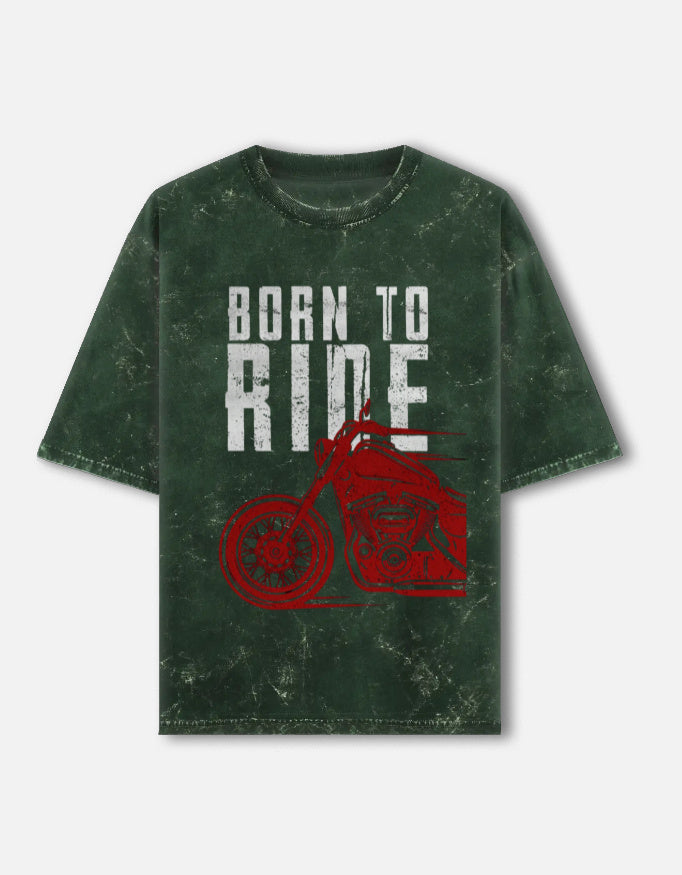 RAJIRU Born to Ride vintage motorcycle acid wash oversized T-shirt front view