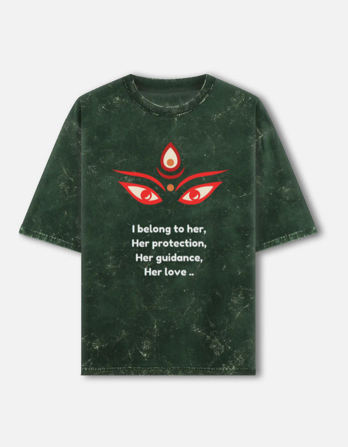 RAJIRU Her Protection forest green oversized T-shirt front view