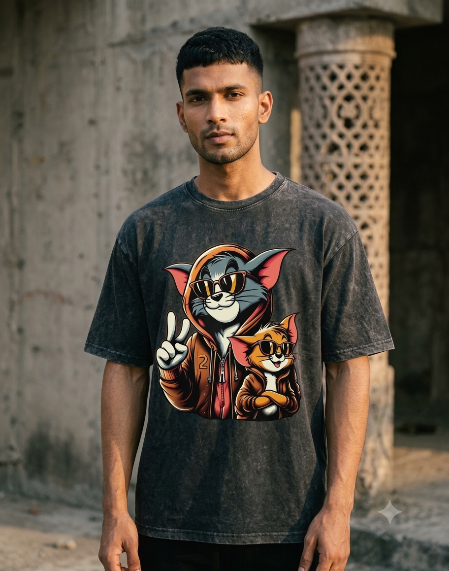 RAJIRU 90s Cartoon Duo mineral wash oversized graphic T-shirt product image