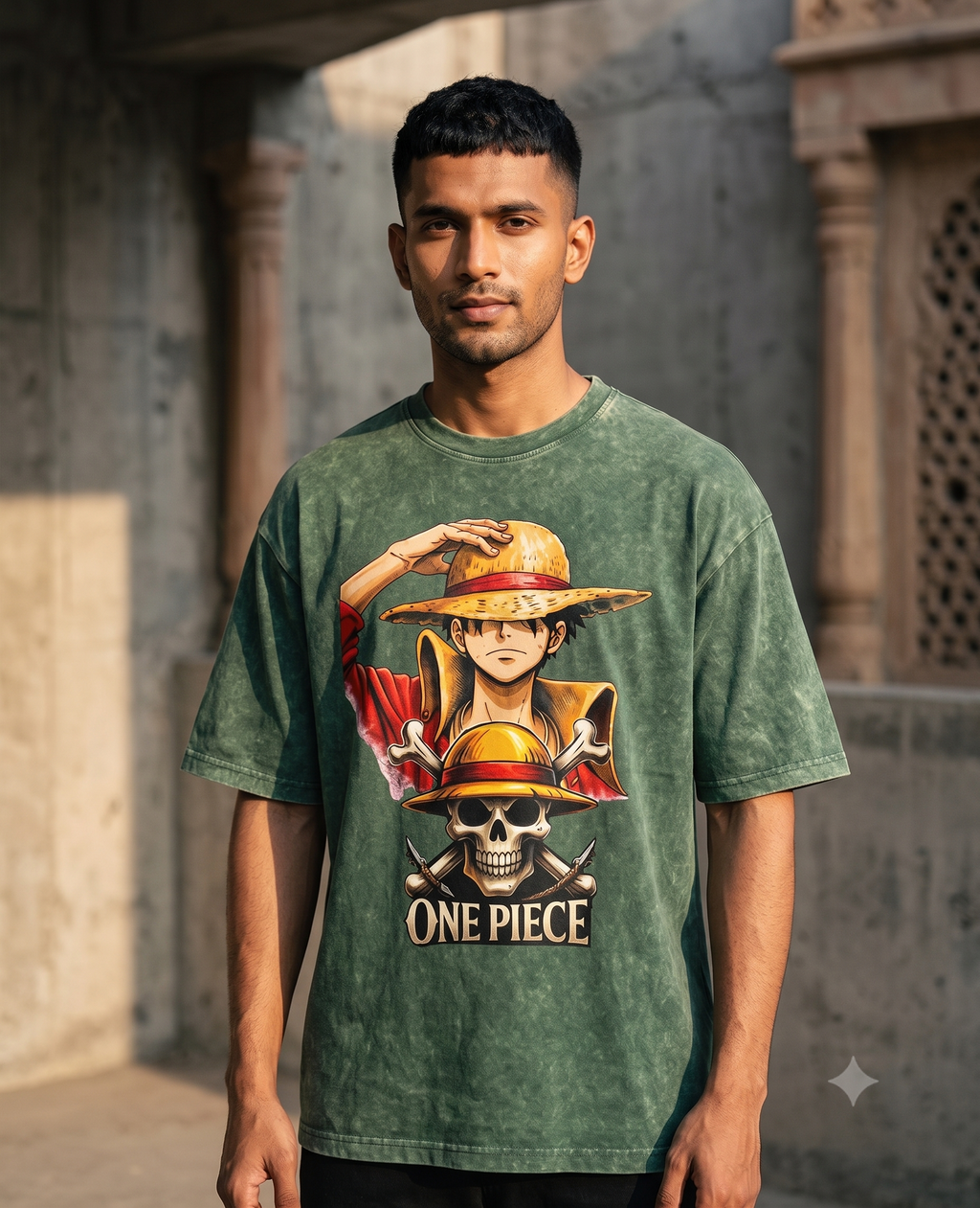 One Piece Luffy Straw Hat RAJIRU acid wash oversized T-shirt product image